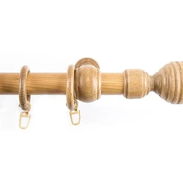 Záclonová tyč s háčky Granát 160 cm, přírodní dřevěná