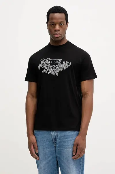 Bavlněné tričko Guess pánské, černá barva, M5BI07 I3Z14