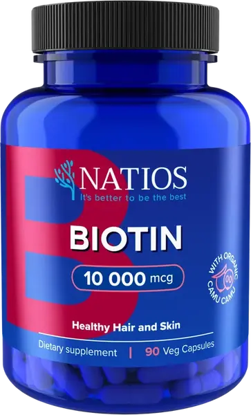 NATIOS Biotin, 10 000 mcg, Extra Strength 90 kapslí