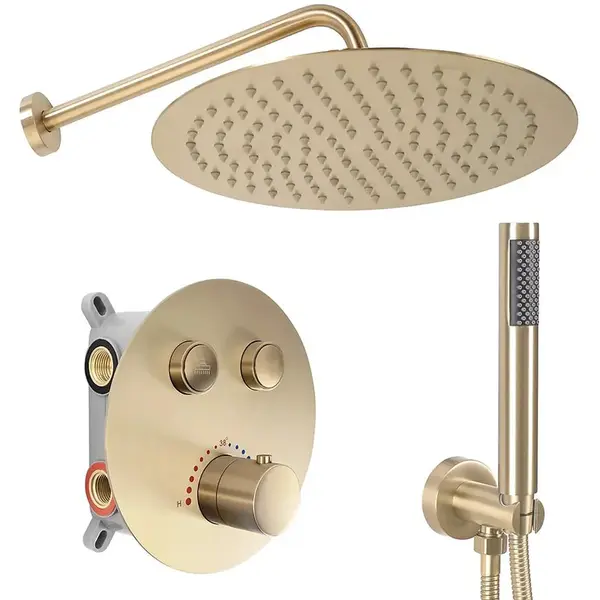 Sprchový set podomítkový s termostatem LUNGO kartáčované zlato + BOX