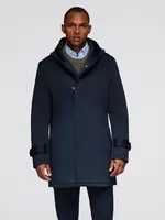 Ombre Minimalist men's mid-length coat with hood - navy blue