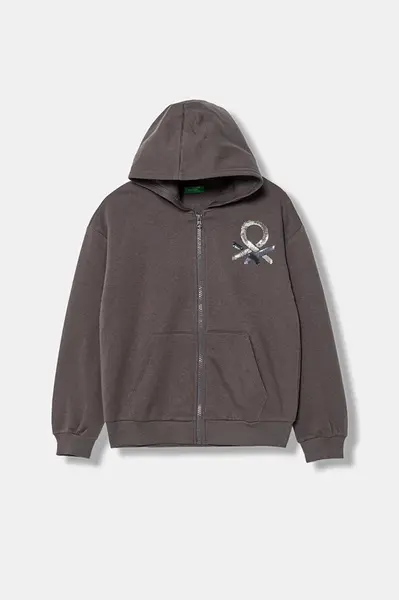 Dětská mikina United Colors of Benetton šedá barva, s aplikací, 39M2C505O