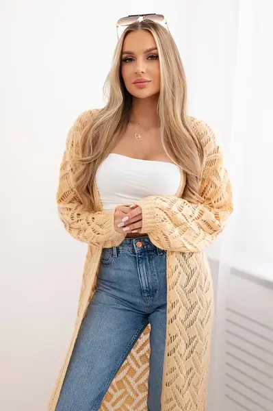 Svetr dlouhý cardigan Super KID Mohair broskev