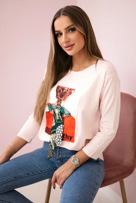 Halenka s grafikou 3D Pozoruhodná pudrově růžová