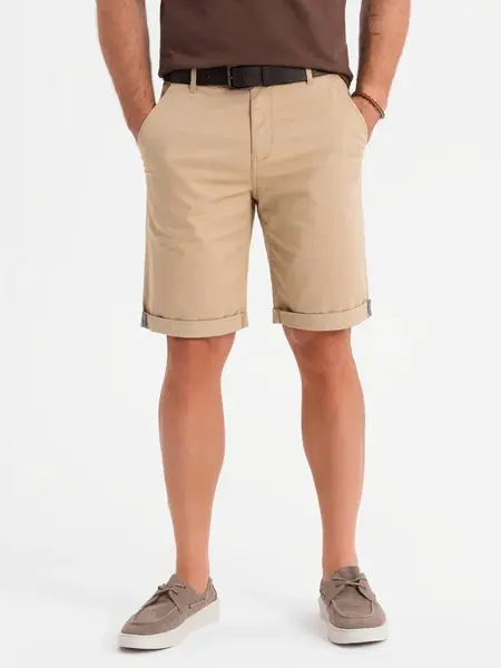 Ombre Classic men's chino shorts with rolled up leg - beige