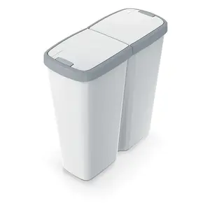 Odpadkový koš Prosperplast COMPACTA Q DUO, 50 l popelavá se světle šedým víkem