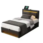 FLIEKS ČALOUNĚNÁ POSTEL 90x200 Černá PU LED USB Úložný Prostor