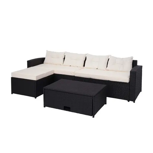 MCW POLY-RATTAN SADA Černá, béžová