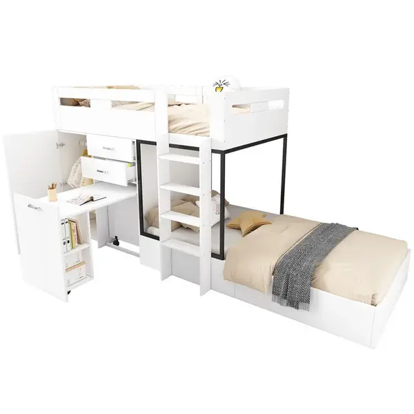 OKWISH PATROVÁ postel 90/200 cm bílá a černá z MDF s výsuvným stolem