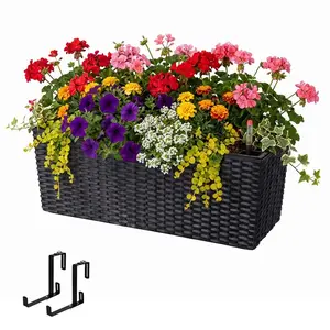 Relaxdays TRUHLÍK Černý s držákem samozavlažovací ukazatel hladiny vody