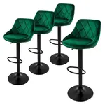 ML-DESIGN SADA 4 barových stoliček ze zeleného sametu, výškově nastavitelné/otočné