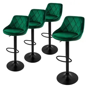ML-DESIGN SADA 4 barových stoliček ze zeleného sametu, výškově nastavitelné/otočné