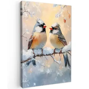 MuchoWow OBRAZ NA PLÁTNĚ Ptáci - Větev - Zima - Sníh 40x60 cm