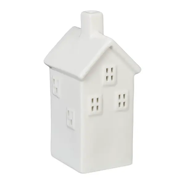 Relaxdays SVÍCEN Bílý porcelán domeček 14 cm
