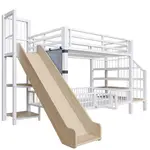 Modfu PATROVÁ postel z kovu a MDF 90x200 cm bílá se skluzavkou, úložnými schody a policemi