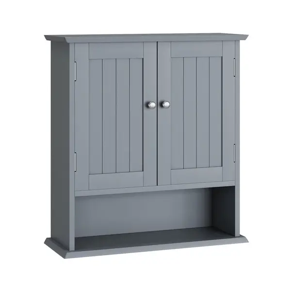 Modfu NÁSTĚNNÁ koupelnová skříňka z MDF 54,6x19,8x60 cm světle šedá se 2 dvířky, otevřenými policemi