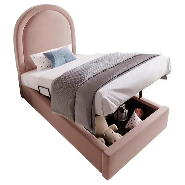 CHICFURN DĚTSKÁ POSTEL 90/200 cm v růžové barvě ze sametu s úložným prostorem