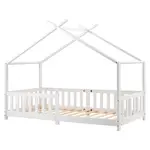 CHICFURN POSTEL DOMEČEK 90/200 cm v bílé barvě s plotem a roštem z masivu