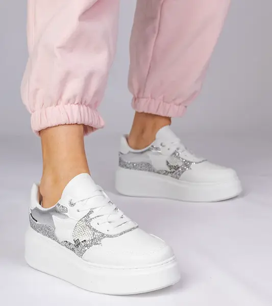 Gemre White sneakers with glitter and animal print Bertula