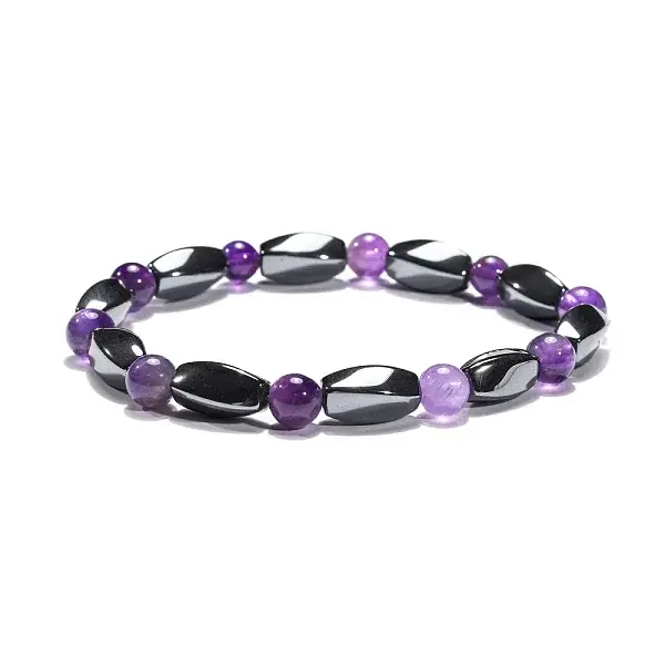 Round Natural Amethyst Stretch Bracelets