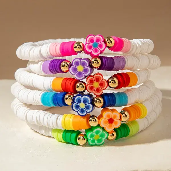 Acrylic & CCB Plastic & Polymer Clay Beads Stretch Bracelets for Women