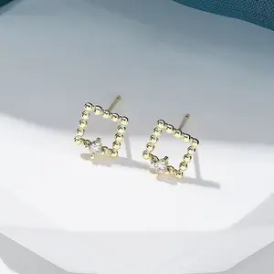 Brass Clear Cubic Zirconia Stud Earrings