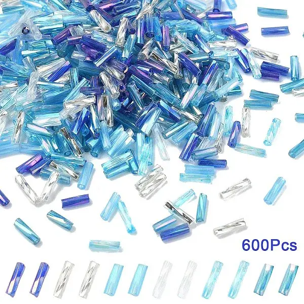 600Pcs 6 Styles Transparent Glass Twist Bugle Beads