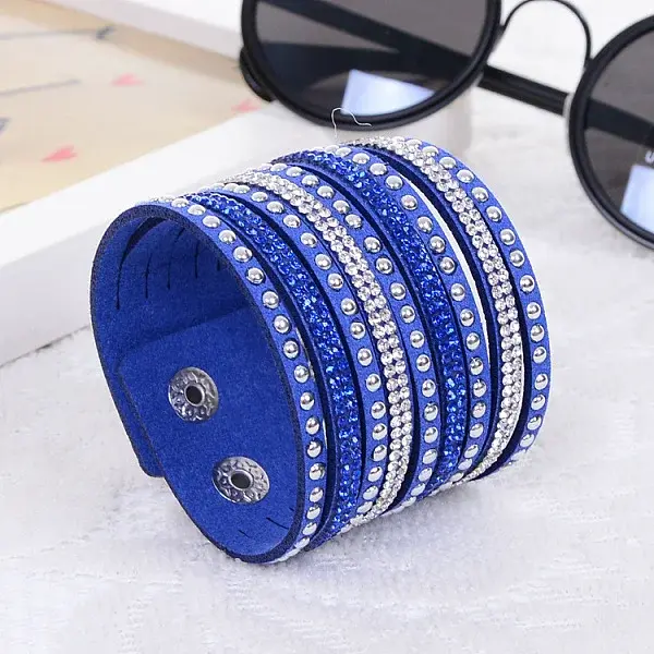 9-row Suede Cord & Rhinestone & Alloy Rivet Wrap Bracelets
