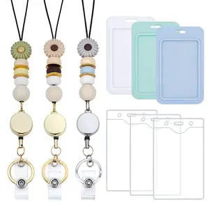 Flower Wood & Silicone Retractable Badge Reel with Chains