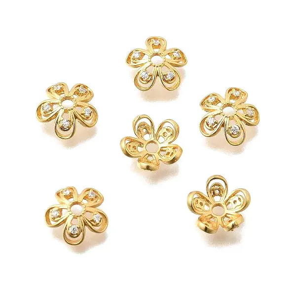 Brass Micro Pave Clear Cubic Zirconia Bead Caps