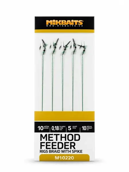 Mikbaits method feeder návazce z pletené šňůrky s hrotem 5 ks - velikost háčku 10