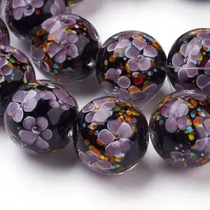 Handmade Inner Flower Lampwork Beads Strands