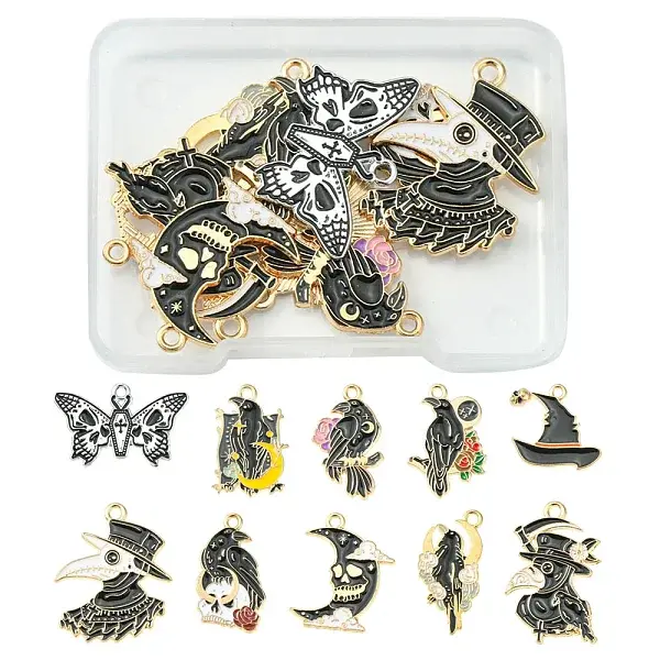 10Pcs 10 Style Alloy Enamel Pendants