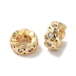 Brass Micro Pave Clear Cubic Zirconia Beads