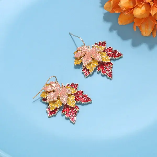 Alloy Enamel Maple Leaf Dangle Earrings for Women