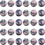 30pcs Round with Flower Pattern Silicone Focal Beads