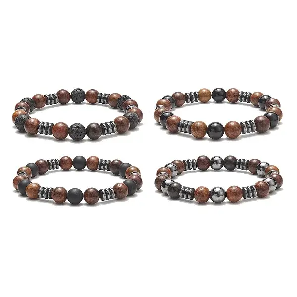 Gemstone & Wood Beaded Stretch Bracelet for Women