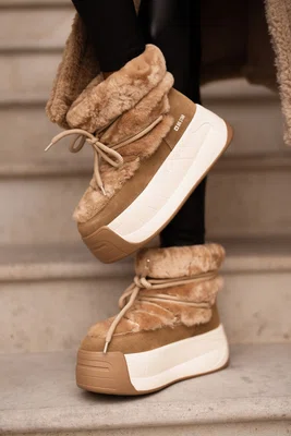 BIG STAR SHOES Kožené Dámské Sněhule Na Silné Podešvi S Kožešinou Big Star