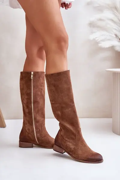 Zazoo Dámské Semišové Kozačky Do Poloviny Lýtka Na Zipu Lewski 3616 Hnědé