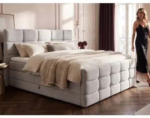Posteľ boxspring Shadow 180x200 cm, svetlo šedá štruktúrovaná látka%