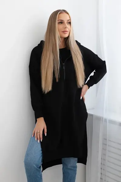 Zateplená mikina s rozparky na bocích černá