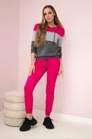Set s barevnými pruhy fuchsie+šedá