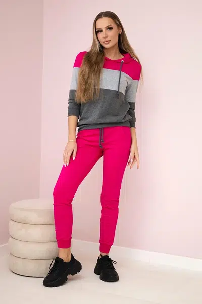 Set s barevnými pruhy fuchsie+šedá
