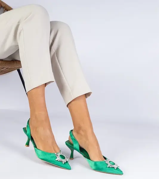 Gemre Green satin slingback pumps Melossi