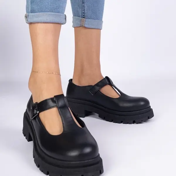 Gemre Black platform faux leather shoes Belever