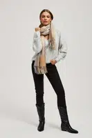 Marisse Dark Beige Checkered Scarf With Fringes