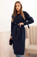 Kesi Włoski Dámsky kabát viazaný v páse s golierom modrý