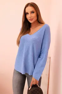 Kesi Włoski Dámsky sveter z viskózy s výstrihom do V modrý