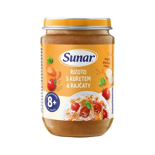 SUNAR Príkrm rizoto s kuraťom a paradajkami 8m+, 190 g