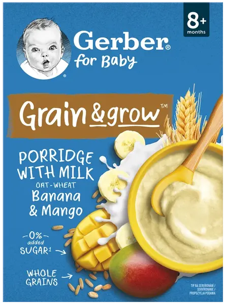 GERBER Mliečna kaša pšenično-ovsená banán a mango 200 g